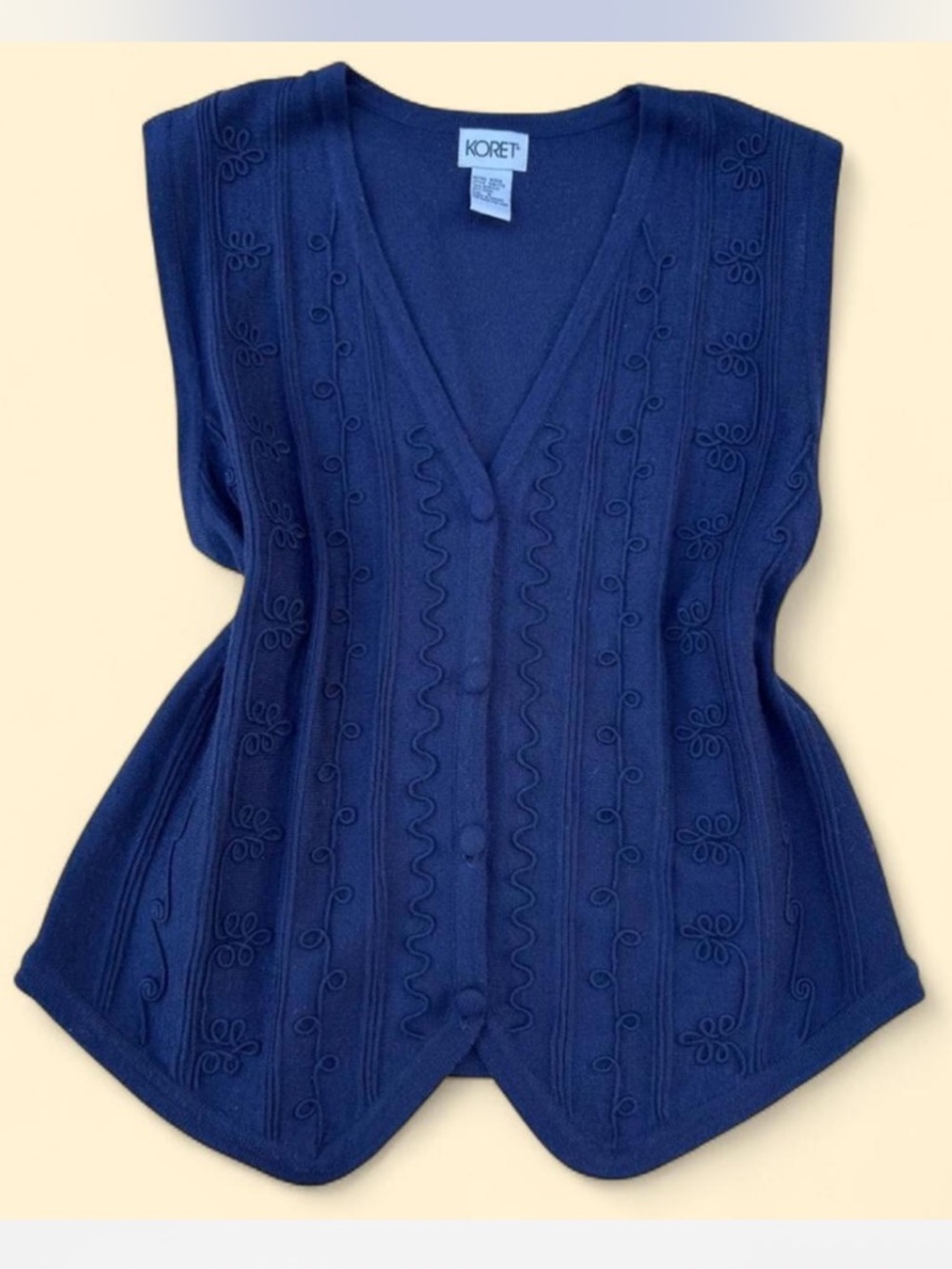 Vintage 90s Koret Navy Wool Blend Embroidered Sweater Vest, Cottagecore Boho